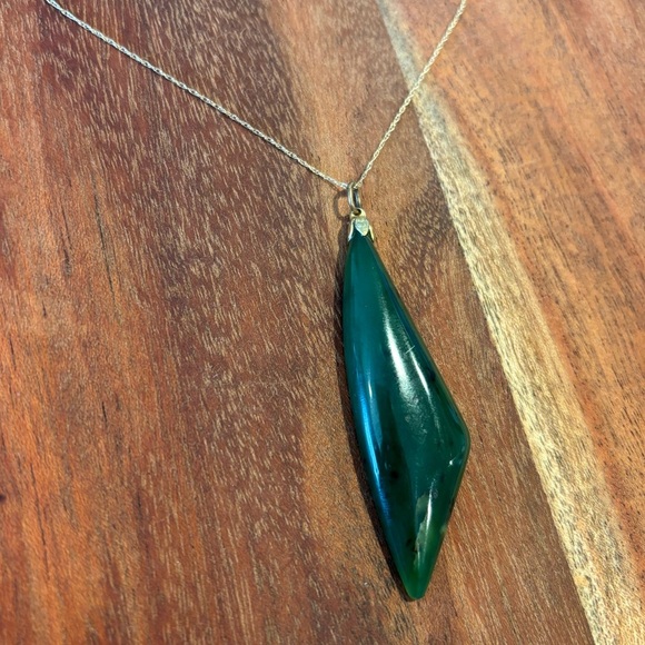 Vintage Natural Green Jade Pendant Necklace with 10K Gold Chain Abstract Organic - Picture 2 of 5